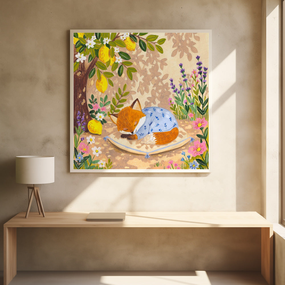 Sleeping Fox Under Lemon Tree Art Print