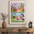 Spring Picnic in City Park Art Print | Cherry Blossom Wall Art