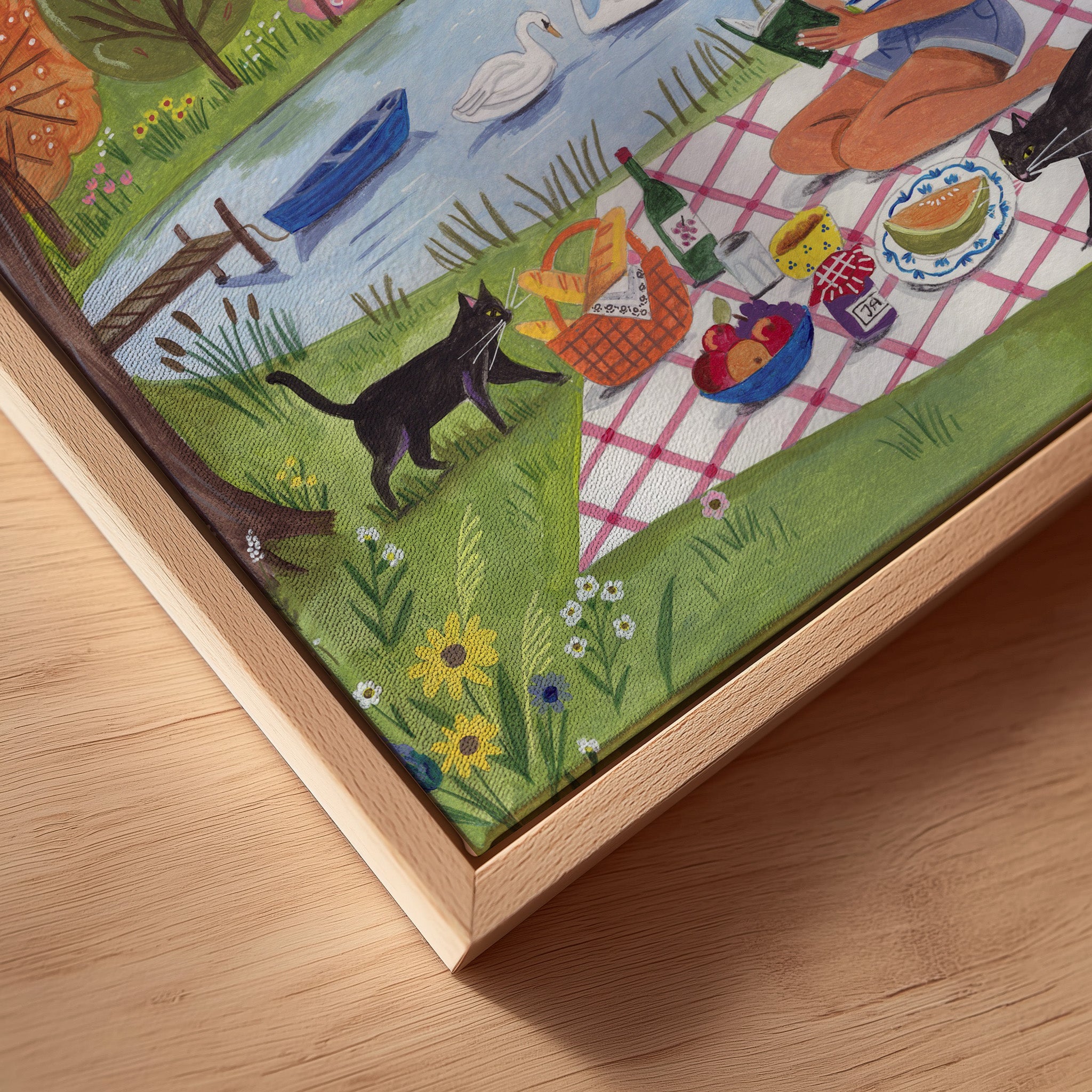 Central Park Spring Picnic Framed Canvas Wall Art