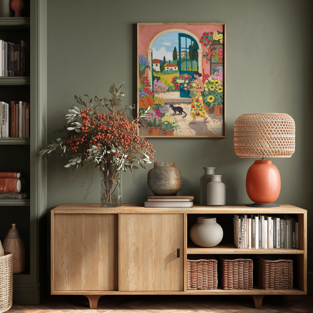 Tuscan Flower Market Art Print | Whimsical Italian Floral Wall Art