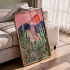 Cowgirl Desert Sunset Art Print | Whimsical Western Wall Art