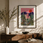 Cowgirl Desert Sunset Art Print | Whimsical Western Wall Art