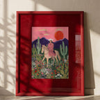 Cowgirl Desert Sunset Art Print | Whimsical Western Wall Art