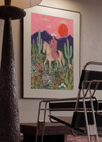 Cowgirl Desert Sunset Art Print | Whimsical Western Wall Art