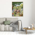 Greenhouse Garden Woman Arranging Flowers Art Print | Botanical Illustration