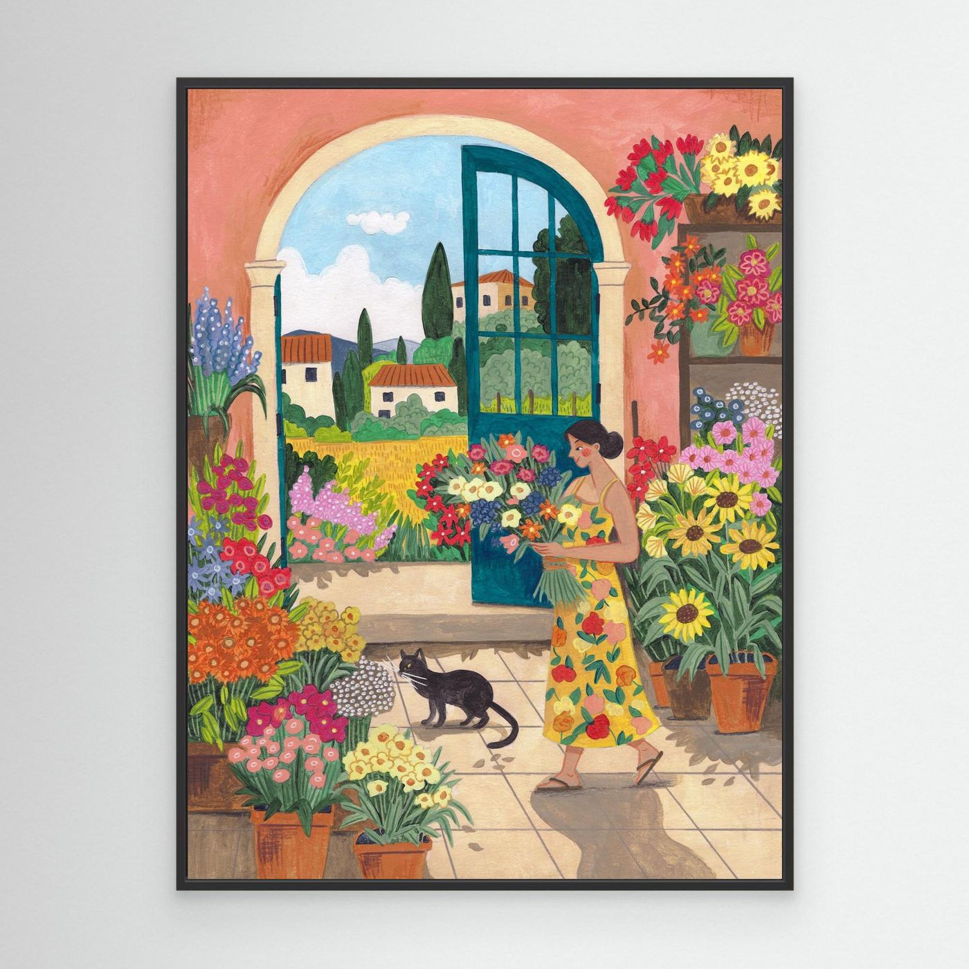 Tuscan Flower Shop Framed Canvas Wall Art