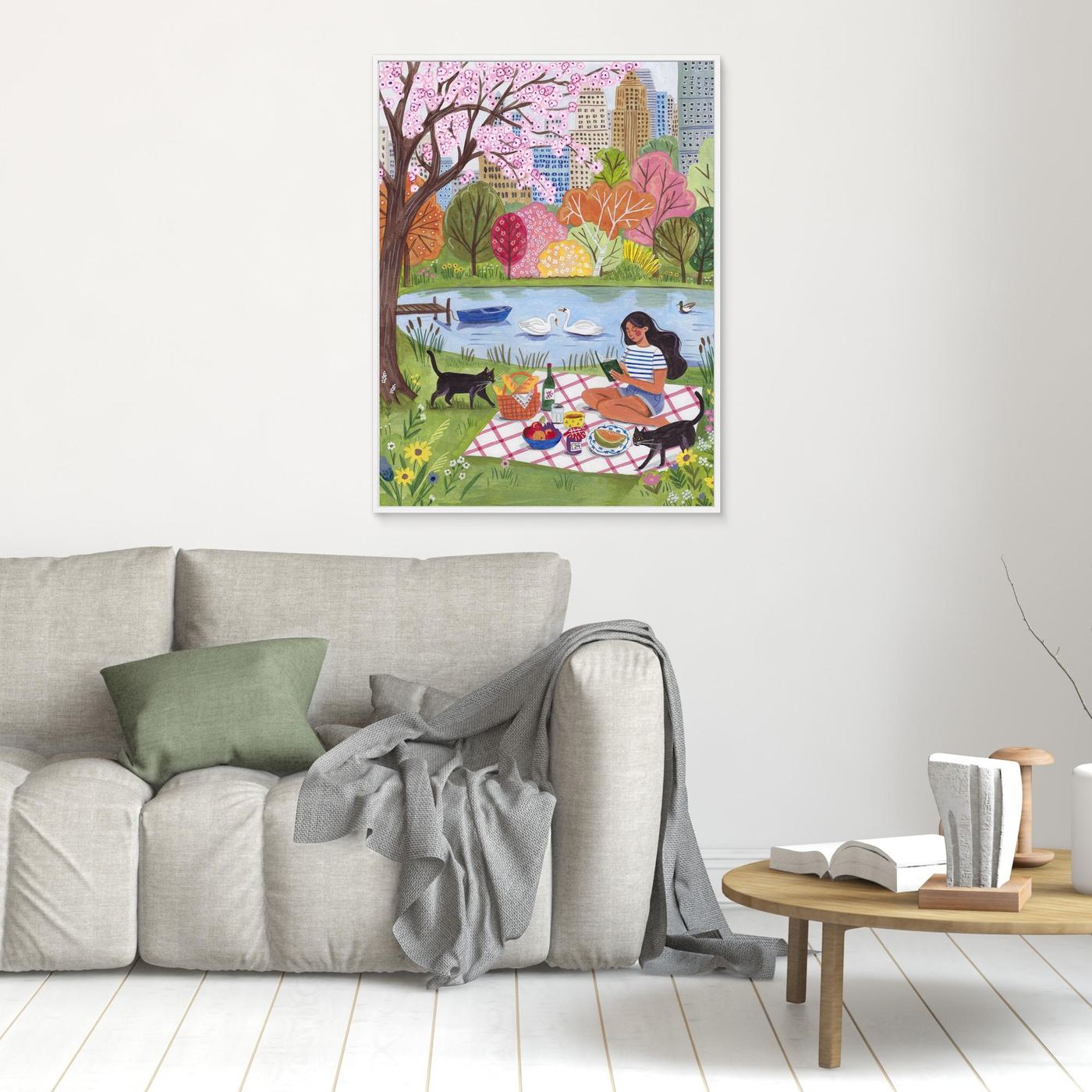 Central Park Spring Picnic Framed Canvas Wall Art