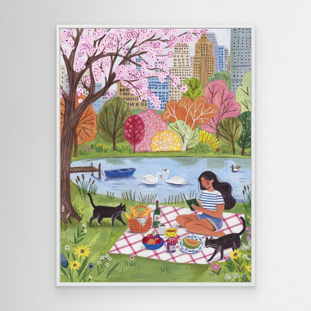 Central Park Spring Picnic Framed Canvas Wall Art